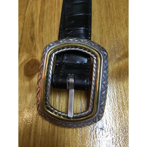 Vintage Brighton Two Tone Reversible Leather Belt Brown Black Embossed Design - Picture 7 of 10